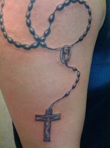 Womens foot rosary beads cross tattoo