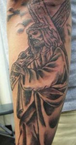 Grey-scale Jesus Tattoo