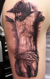 Grey Scale Jesus Tattoo