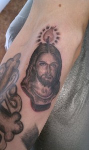 Grey Scale Jesus Tattoo