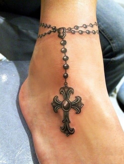 Cross & Skull Rosary Bead Medium Temporary Tattoo Body Art Transfer No. 75