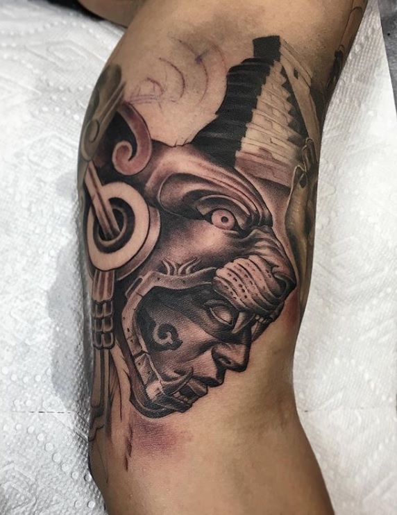 Tattoo uploaded by Ocelotl  NashyGunz Realism Portrait Aztec Warrior  Jaguar Skull  Tattoodo