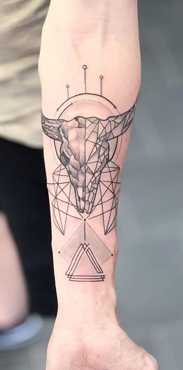 Taurus Tattoo Design on Leg - Tattoos Designs