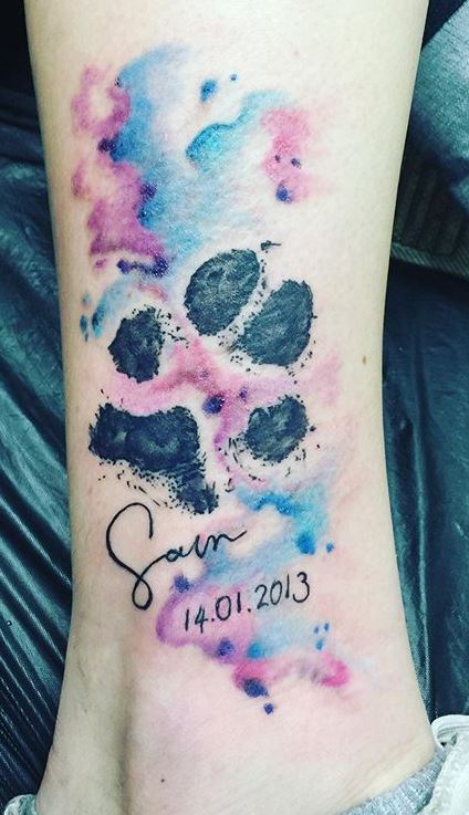Conspiracy Ink Tattoos  Watercolor memorial Rainbow heart with her beloved  pups paw prints done by Libby Rip Toby  petmemorialtattoo  watercolortattoo rainbowbridgetattoo pawprinttattoo raleighnctattoo  raleightattoo 
