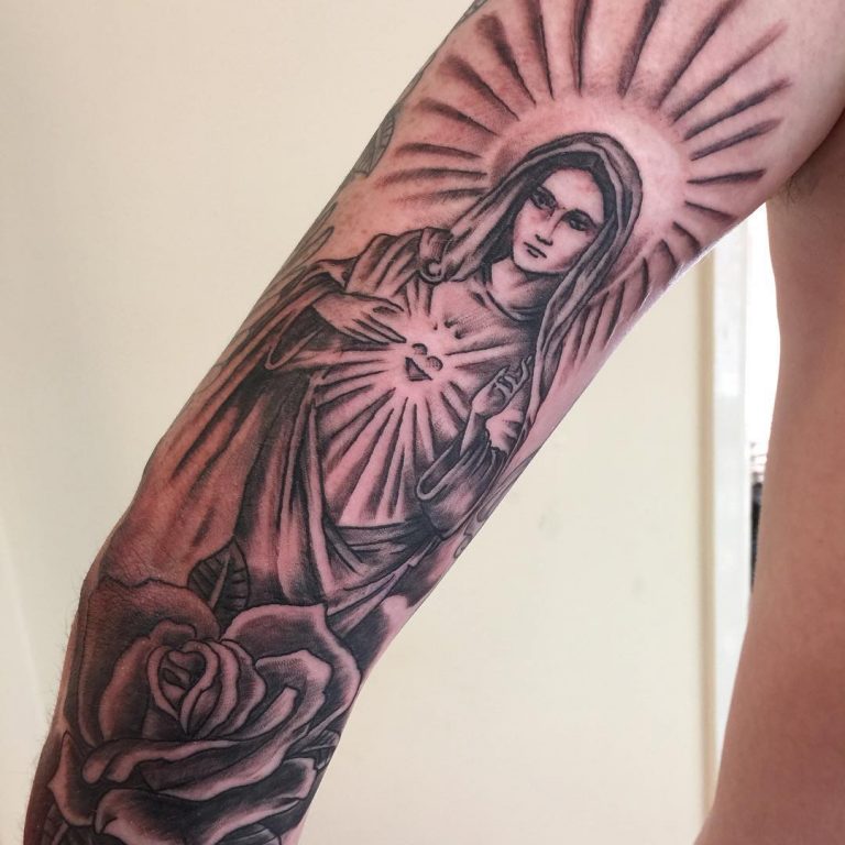 Virgin Mary With Roses Tattoo Designs