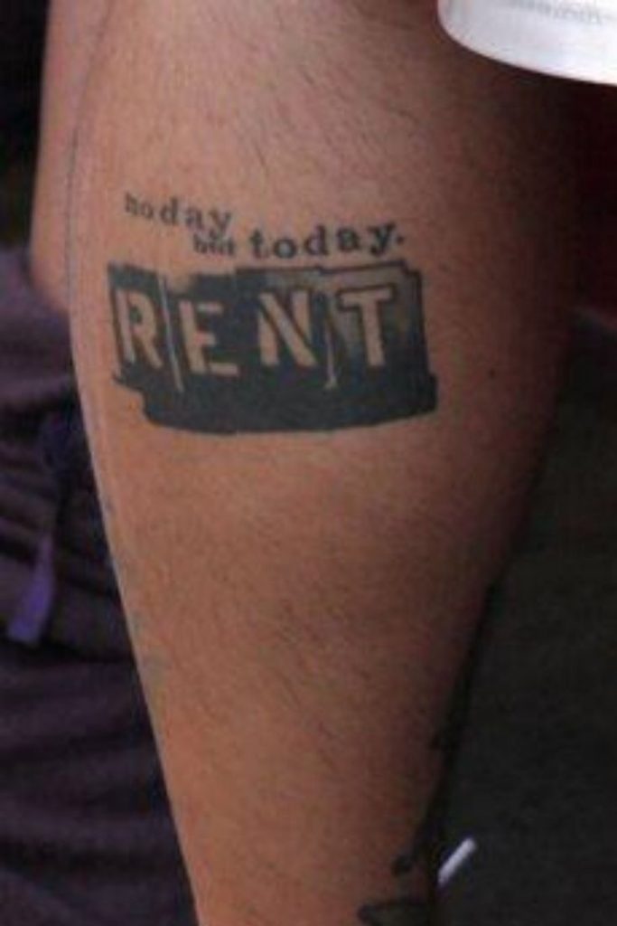 Tattoo uploaded by Shimmy Braun  Line from Rent my favorite musical It  is the original font used for the shows marketing  Tattoodo