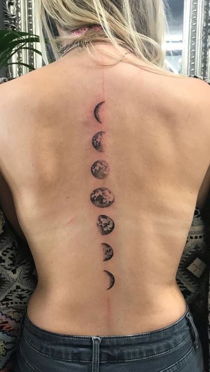 Phases of The Moon Dotwork tattoo on Back via Qkila - Best Tattoo Ideas  Gallery