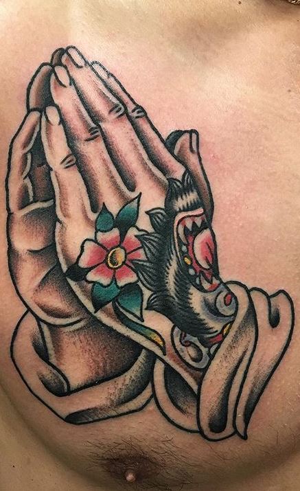 Traditional Praying Hands Tattoo Flash