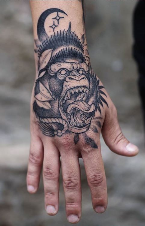 silverback gorilla tattoo with flowers