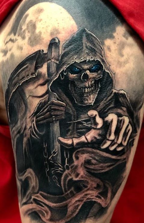grim reaper calf tattoo