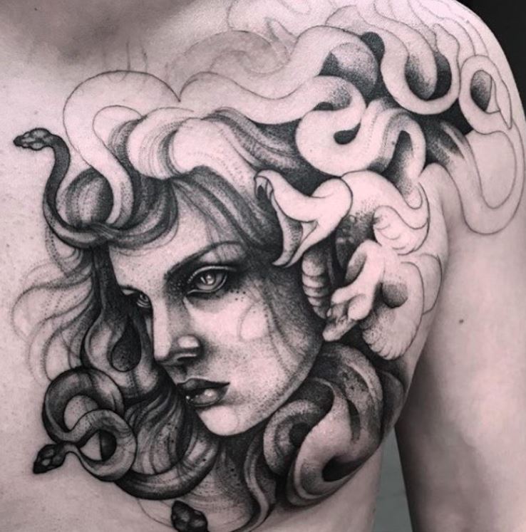 Samurai Medusa Mens Chest Tattoo