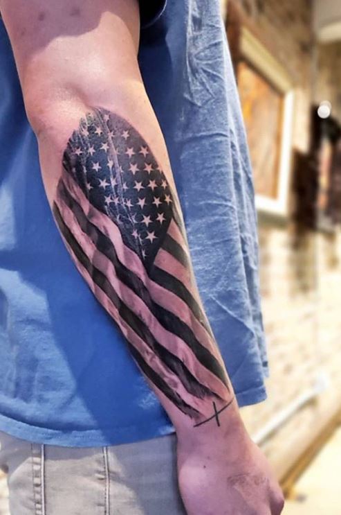 American flag inside maple leaf tear out Done at Skin Art in St Clair PA  by Jon Pfeil  rtattoos