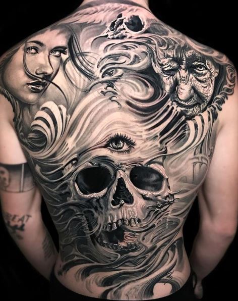Sick full black and grey back piece  Killer Ink Tattoo  Facebook