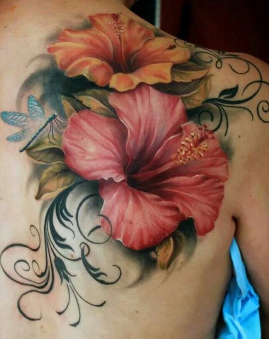 Full color realistic Hibiscus flower tattoo by Evan Olin  Tattoos