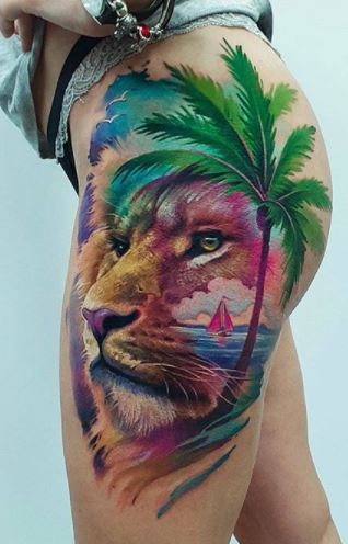dentalemu431 colorful lion tattoo for women