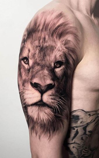 Full stomach tattoo illimunati in the middle Lion Nature tattoo idea |  TattoosAI