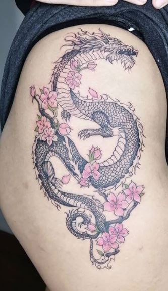 tattoo fake dragon flower large 8.25