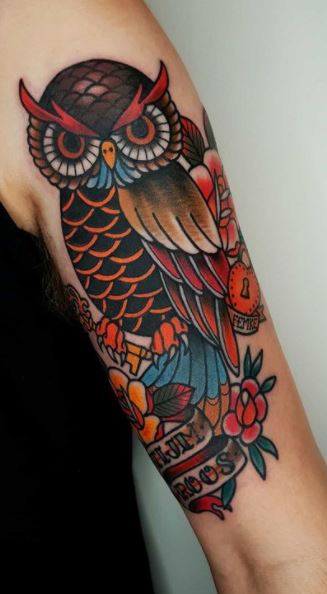 traditional style owl tattoo