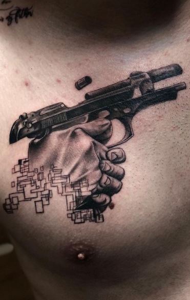 2Tone Tattoo - Mini rifle tattoo done by Ed Miller @2tone_ed only about  1”x5”. No job too small! Stop by the shop and set something up!  #2tonetattoos #guntattoo #rifletattoo #blackandgreytattoo #girlswithtattoos  #guyswithtattoos #