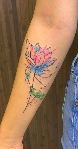 Watercolor lotus flower tattoo on the back  Tattoogridnet