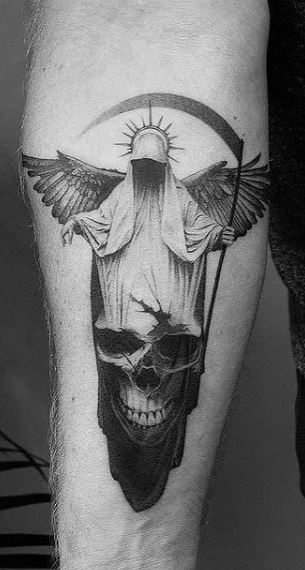 100$ Raven Dark Angels Full Sleeve Tattoo Design. Designer: Andrija Protic  | Full sleeve tattoo design, Skull sleeve tattoos, Full sleeve tattoos