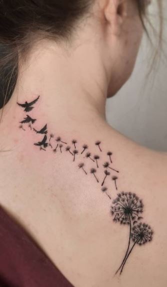 Tattoo of Butterflies Dandelions Shoulder blade
