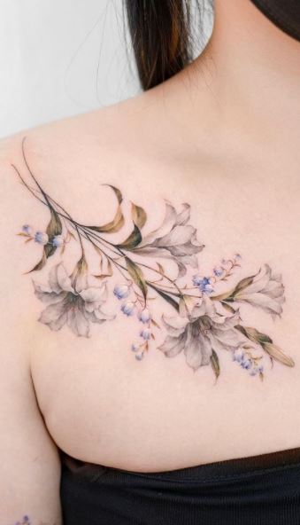 peacock feathers and calla lilies by Melissa Fusco TattooNOW