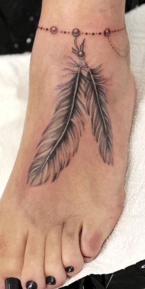New School Foot Feather Tattoo by Tantrix Body Art