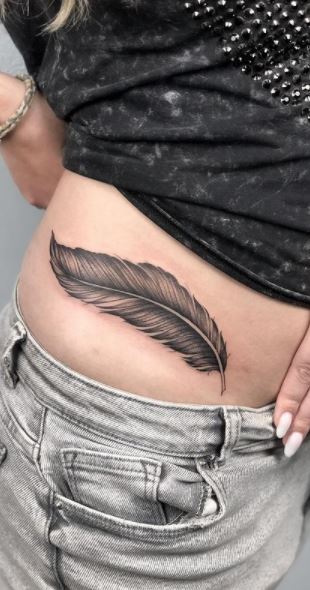 32 Graceful Feather Tattoos On Thigh  Tattoo Designs  TattoosBagcom