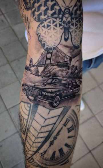 Car themed sleeve done by Chris at Atlantis studio in Sydney Australia  r tattoos