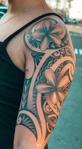 Custom Polynesian Tribal Flower Leg Tattoo Done By Justin Rasquero Here At  Victorian Tattoo Waikiki 808 349 9963  VICTORIAN TATTOO WAIKIKI