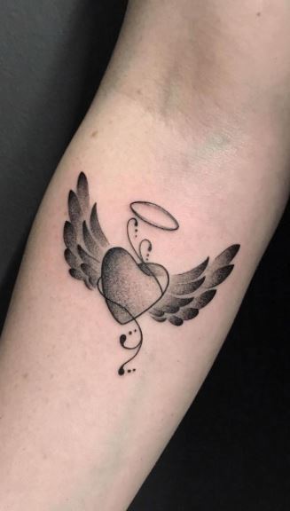heart with wings tattoos on ankle