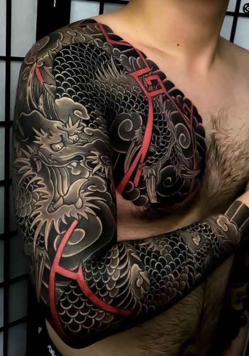 Realistic Japanese tower tattooed by Andrés