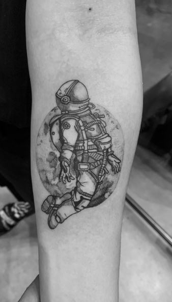 Astronaut in space for my cousin's first tattoo. Thanks for trusting me  with this, Anton. Tattoo done @moonsharktattoo. 🧑‍🚀 ___... | Instagram