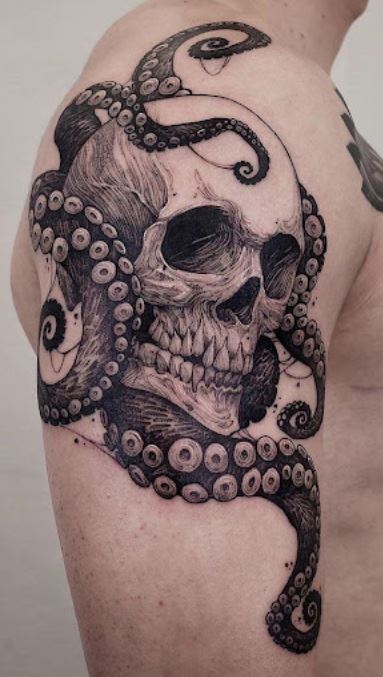Coastline Tattoo Studio Provincetown  Super funky skull and octopus tattoo  by cocheese323 The giant Pacific octopus has 3 hearts blue blood and  NINE BRAINS Somedays i feel like i barely have