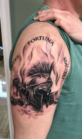 Trojan Warrior design tribute for my son Troy Done by Sherbo Habitat in  San Diego at Habitat Tattoo  rtattoos