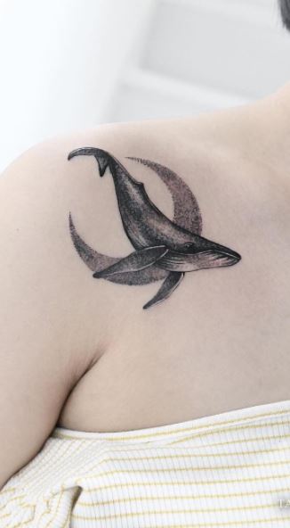 Temporary tattoo buy  Whale in geometry Black and white