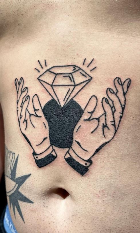Black Ink Diamond Tattoo On Hand Palm
