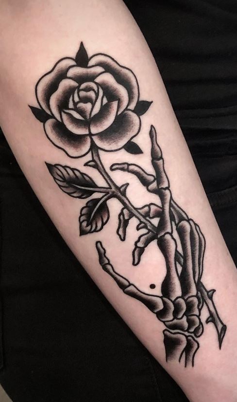 Skeleton hand with a rose by Chelsea Vachon at Inkwell in Kingston Ontario   rtattoos